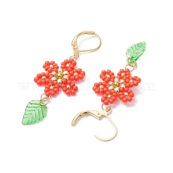 Серьги-гвоздики с застежкой-молнией в виде цветка и листа из нержавеющей стали 304 EJEW-MZ00456