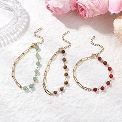 3 шт. браслеты-цепочки из бусин натурального сердолика BJEW-JB12657