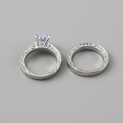 2 шт. 2 стильных кольца на палец с кубическим цирконием в форме сердца&nbsp;RJEW-WH0016-02P-03