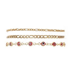 Браслеты из цепей и звеньев лампворк из нержавеющей стали 304 и сглаза для женщин BJEW-JB12449-03