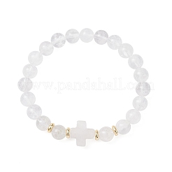 Браслеты из натурального кварцевого кристалла с круглыми бусинами для мужчин и женщин BJEW-JB12258-04