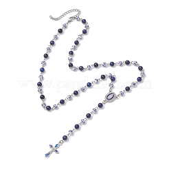 Круглые четки ручной работы из синего и белого фарфора и окрашенного натурального лазурита&nbsp;NJEW-JN05750