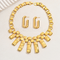 Наборы из железных серег-гвоздиков и ожерелий с геометрической полой текстурой для женского банкета&nbsp;DP0438