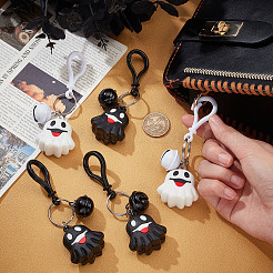 12 шт. 2 цвета тема Хэллоуина милый мультяшный ПВХ подвеска-призрак брелок с колокольчиком KEYC-CP0001-15