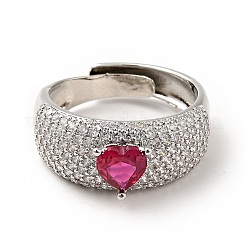 Регулируемое кольцо вишневого цвета с кубическим цирконием в форме сердца RJEW-I087-07P