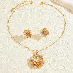 Комплекты из винтажных латунных серег-гвоздиков и ожерелий с подвесками в виде цветов для женщин&nbsp;EL3968