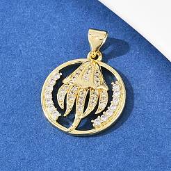 Комплект из латунного кулона и серег-гвоздиков с микропаве из кубических цирконий для женщин SJEW-F227-01L-G