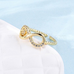 Латунные кольца-манжеты с микропаве и прозрачным цирконием для женщин&nbsp;RJEW-U047-21G