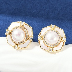 Серьги-гвоздики из латуни с прозрачным кубическим цирконием в виде цветка KK-D301-11G