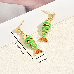 Серьги-гвоздики с эмалью из латуни в форме рыб&nbsp;ZL5272