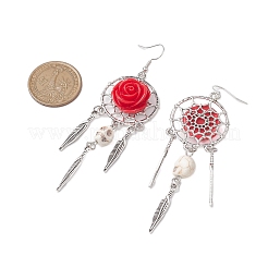 Серьги-подвески из смолы и синтетической бирюзы EJEW-JE06015