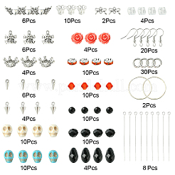 Наборы для изготовления серег из искусственной бирюзы в стиле готический череп и роза своими руками DIY-YW0009-96