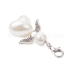 Подвеска в форме сердца ангела из стекла и АБС-пластика с имитацией жемчуга HJEW-JM03565-01