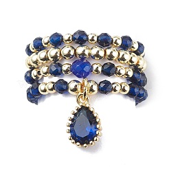 20шт 20 стиля натуральных и синтетических смешанных драгоценных камней и латунных бусин эластичных колец RJEW-JR00540