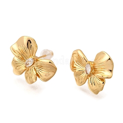 Серьги-гвоздики из латуни с микропаве и бантиком из циркония EJEW-B148-07B-G