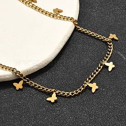 Ожерелья из витой цепочки из нержавеющей стали 304 с подвеской-бабочкой в виде кисточки NJEW-R023-06G