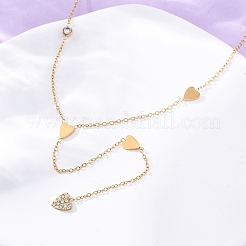 Ожерелья-лариаты из нержавеющей стали 304 с кристаллами и стразами в форме сердца NJEW-R026-10G