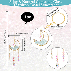 1 шт. сплав и натуральные драгоценные камни в форме луны подвесные украшения HJEW-BBC0001-17A