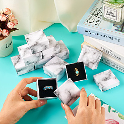 Квадратная мраморная текстура картонная коробочка для колец для ювелирных изделий&nbsp;CON-TAC0009-05A