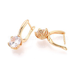 Серьги-кольца в форме цветка с микропаве из прозрачных кубических цирконий из латуни EJEW-T048-29G