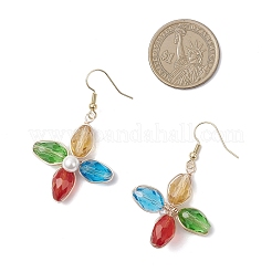 Серьги-подвески из цветочного стекла и круглых ракушек EJEW-TA00722