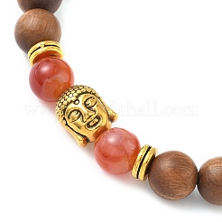 Браслеты из натурального полосатого агата и круглых бусин из дерева для мужчин и женщин&nbsp;BJEW-JB12356-01
