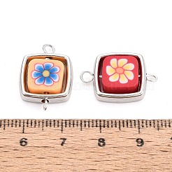 Полимерная глина квадрат с бусинами-цветочками и пластиковой квадратной рамкой с подвесками-соединителями&nbsp;CLAY-T022-31M