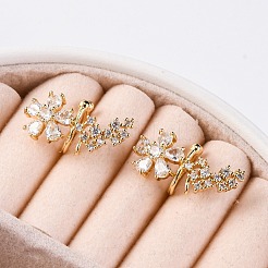 Серьги-манжеты из латуни с микропаве из прозрачного кубического циркония с цветочным покрытием&nbsp;EJEW-H147-15G