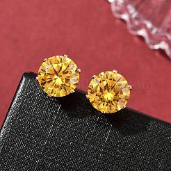 Плоские круглые серьги-гвоздики из латуни с микропаве из кубического циркония EJEW-D318-04G