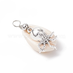Подвески из натуральной ракушки каури и сплава с морскими животными PALLOY-JF03751-02
