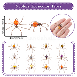 12 шт. 6-цветный медный проволочный паук из натурального полосатого агата для защиты дверей и окон&nbsp;HJEW-NB00186