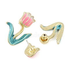 Серьги-гвоздики с эмалью в виде розового тюльпана&nbsp;EJEW-M005-03