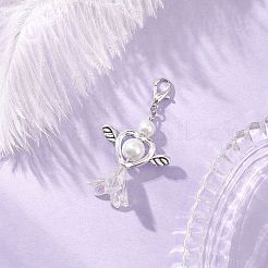 7 шт. подвеска в виде цветка-сердца из искусственного жемчуга в виде ангела с крыльями из сплава&nbsp;HJEW-JM03985