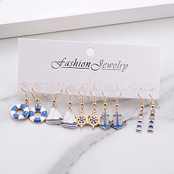 5 пара серег-подвесок из цинкового сплава с эмалью в морском стиле&nbsp;FS-WG423E9-01