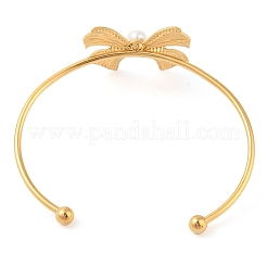 Браслеты-манжеты с открытым креплением из нержавеющей стали 304 с жемчужинами-ракушками и бантом для женщин BJEW-Z070-03G