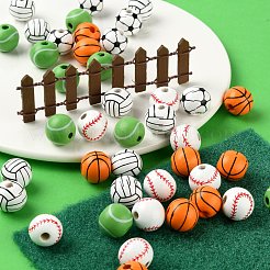 100шт 5 стиля расписные европейские бусины из натурального дерева WOOD-LS0001-45