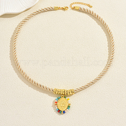 Ожерелья из плетеной латунной веревки в стиле богемы с подвесками в форме овала и натуральными камнями для повседневной носки во время отпуска UJ3910