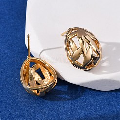 Латунные полые овальные серьги-гвоздики EJEW-A143-03G