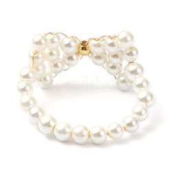 Кольца на палец с бантом из ракушек и жемчугом RJEW-TA00075