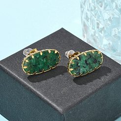 Женские серьги-гвоздики из нержавеющей стали 304 бирюзового цвета в форме овала&nbsp;EJEW-R010-01G-01