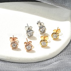 Ионное покрытие (ip) плоские круглые серьги-гвоздики из нержавеющей стали 304 EJEW-C099-16A