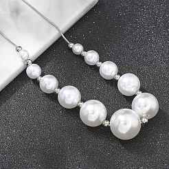 Круглые пластиковые серьги-гвоздики и ожерелья с имитацией жемчуга SJEW-Q001-01P