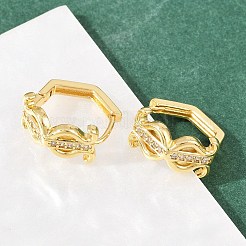 Серьги-кольца из латуни в форме лиры с микропаве из прозрачного кубического циркония&nbsp;EJEW-D348-04G