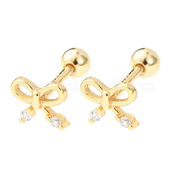 Серьги-гвоздики с бантом 925 из стерлингового серебра с микропаве из прозрачных кубических цирконий&nbsp;EJEW-K317-12G