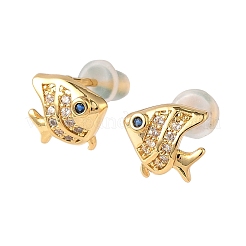 Серьги-гвоздики в форме рыбок с микропаве из кубических цирконий из латуни EJEW-D337-01G