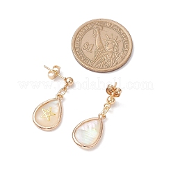 Серьги-гвоздики в форме капли из натуральной латуни с ракушкой пауа&nbsp;EJEW-JE06408-02