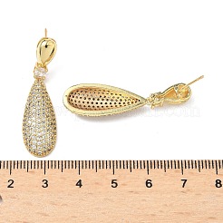 Серьги-гвоздики в форме капли из латуни с микропаве из кубических цирконий для женщин&nbsp;EJEW-A132-04G