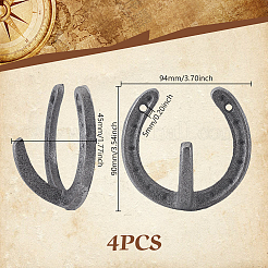 4 шт. чугунных крючков для одежды в форме подковы&nbsp;AJEW-GA0009-22A