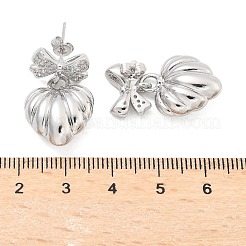 Серьги-гвоздики с бантом из латуни с микропаве из прозрачных кубических цирконий для женщин&nbsp;EJEW-U057-03P