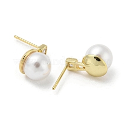 Серьги-гвоздики из латуни с микропаве и кубическим цирконием EJEW-F331-04G